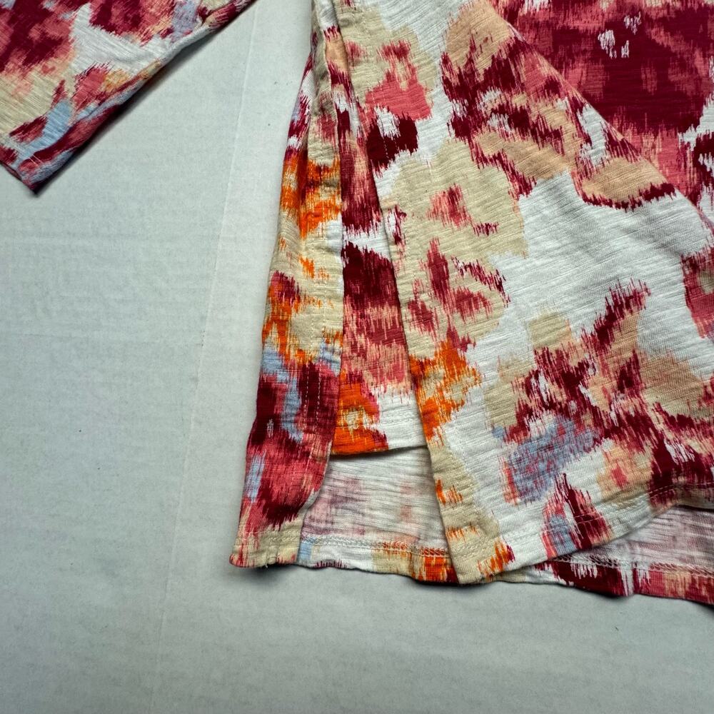 Chico's Popover Cottagecore Scoop Neck 3/4 Sleeve Floral Top Women L Pink Ivory - Picture 3 of 7
